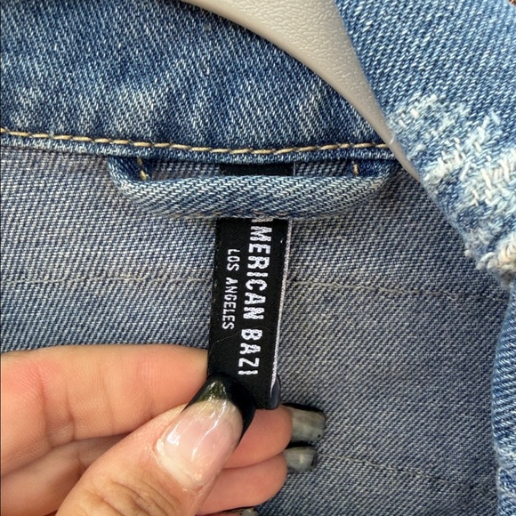 American Bazi Los Angeles Distressed couture Denim Tie-Waist Jacket - Size Med - Picture 3 of 11